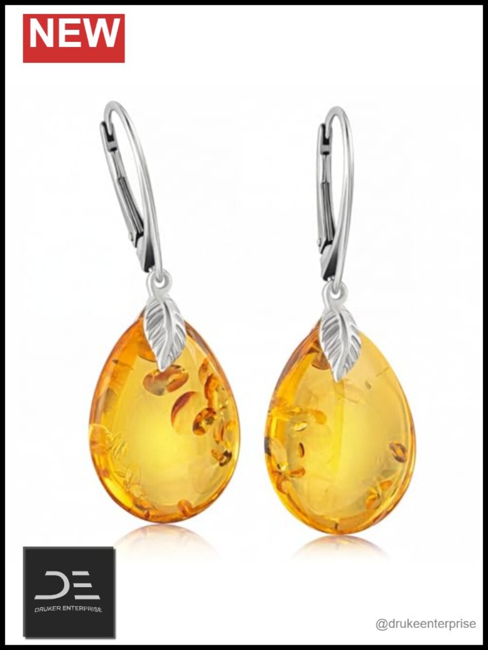 Baltic Amber Leverback Drop Earrings Sterling Silver Lightweight Gift